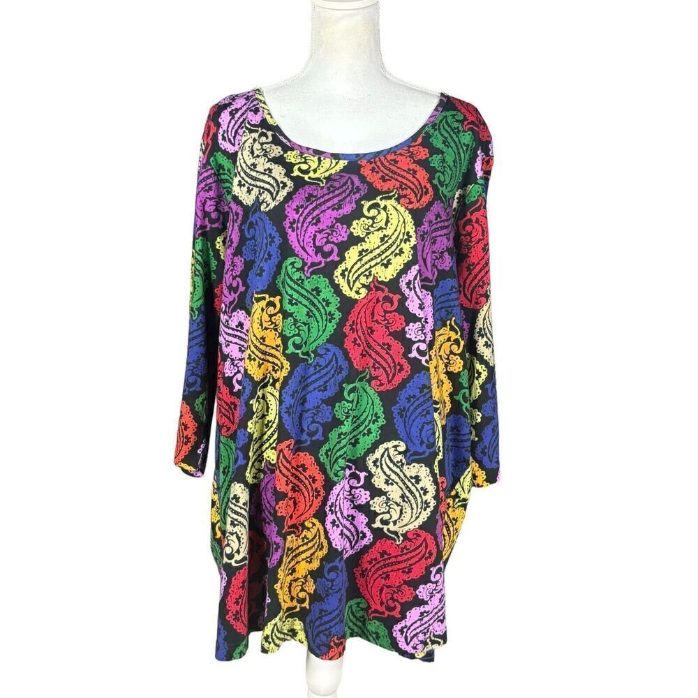 Ulla Popken Tunic Size 20/22 Paisley Boho Artsy Relaxed Lagenlook Cotton Red